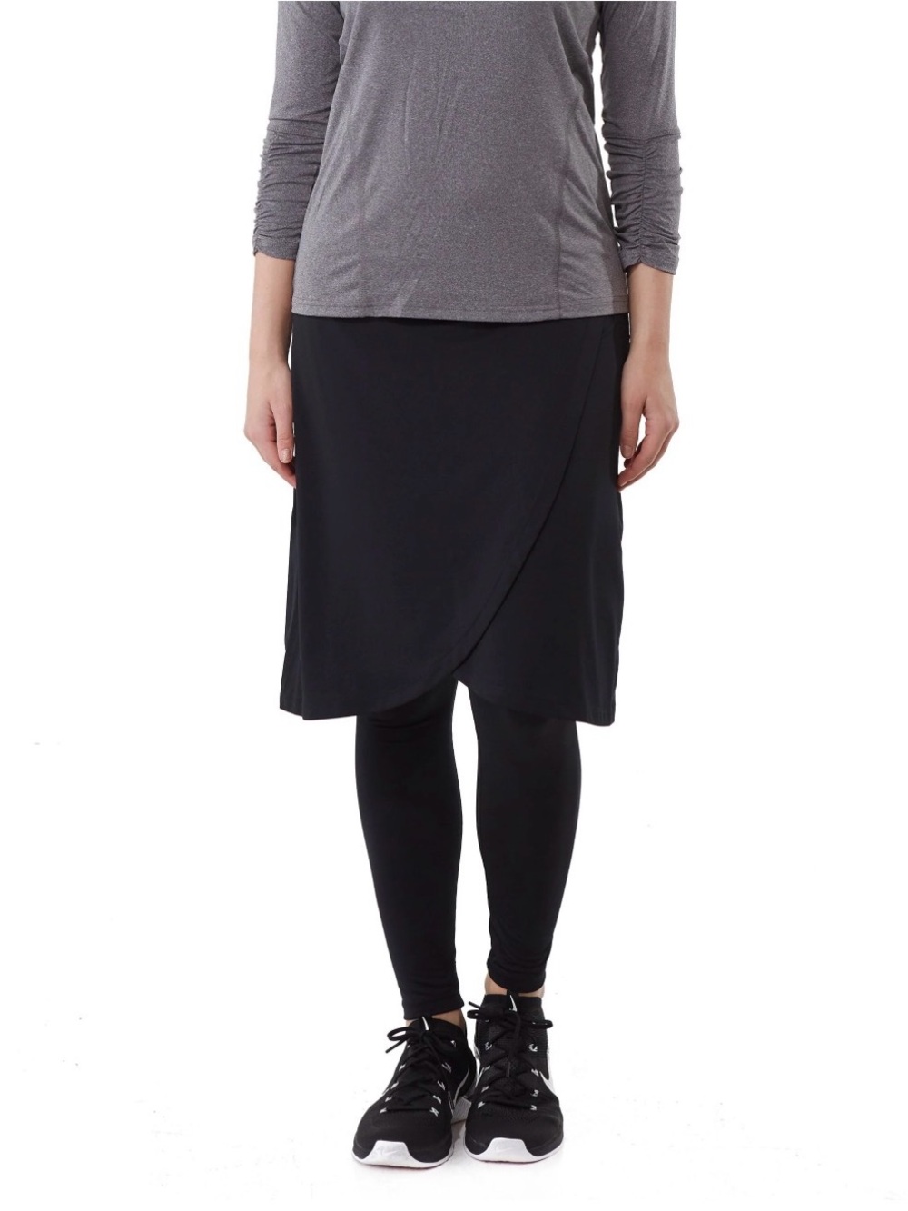 Women's Black Wrap-Style Midi Skirt